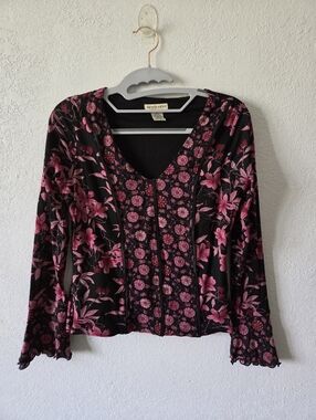 Apostrophe Black Blouse with Pink Floral Print
